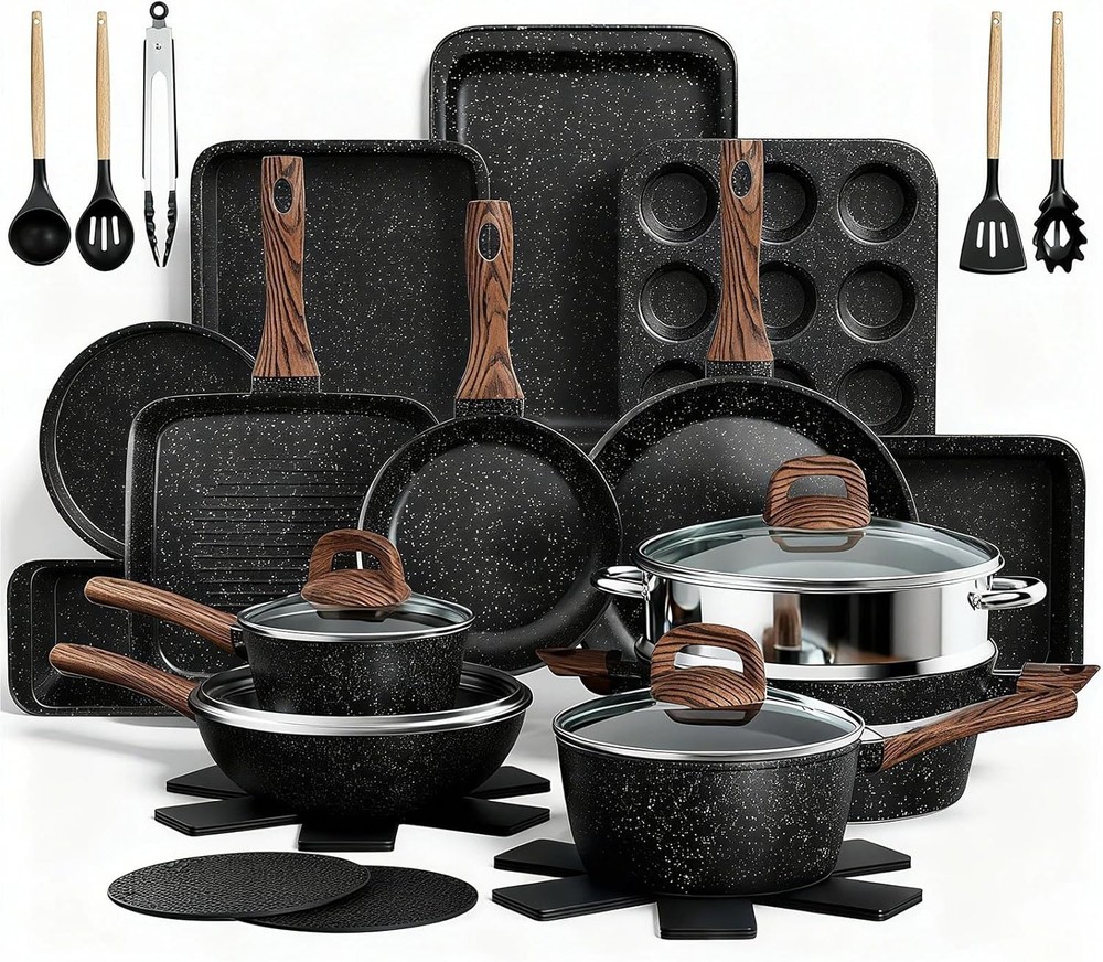 Pots and Pans Set Non Stick, 31 Piece Kitchen Induction Cookware & Bakeware Set,