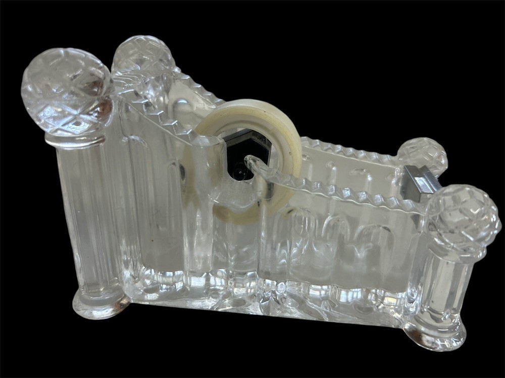 VTG Tape Dispenser Lead Crystal Glass Desktop By Crystal Clear Ornate Mom Granny