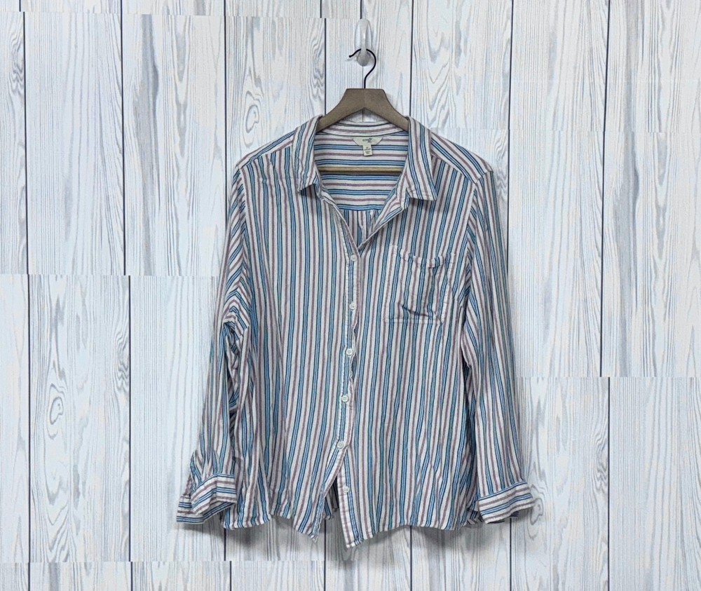 Terra & Sky womens size 3x button up long sleeve white striped blouse