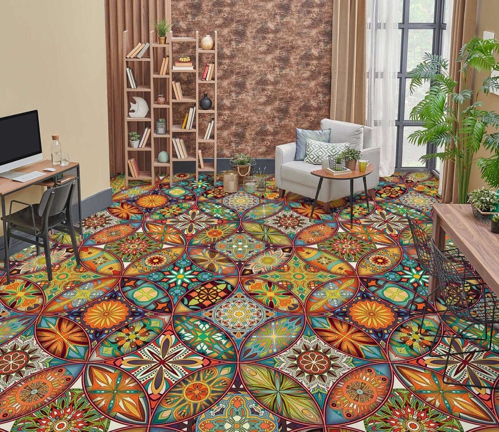 3D Brown Flower SKE1575 Floor WallPaper Print Decal Epoxy Floor Deco Kay