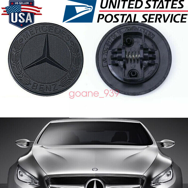 AMG Front Hood Emblem Matte Black Flat Laurel Wreath Badge Mercedes Benz 57mm C