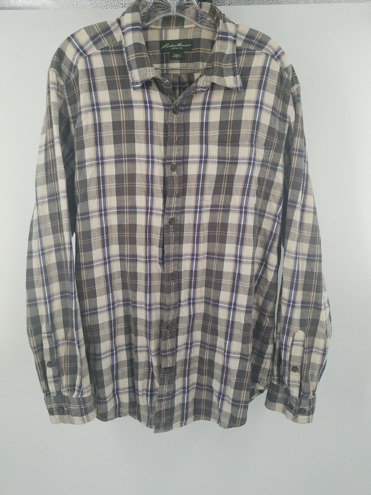 Eddie Bauer Men's XL Flannel Shirt Long Sleeve Plaid Cotton Button-Up in Multicolor