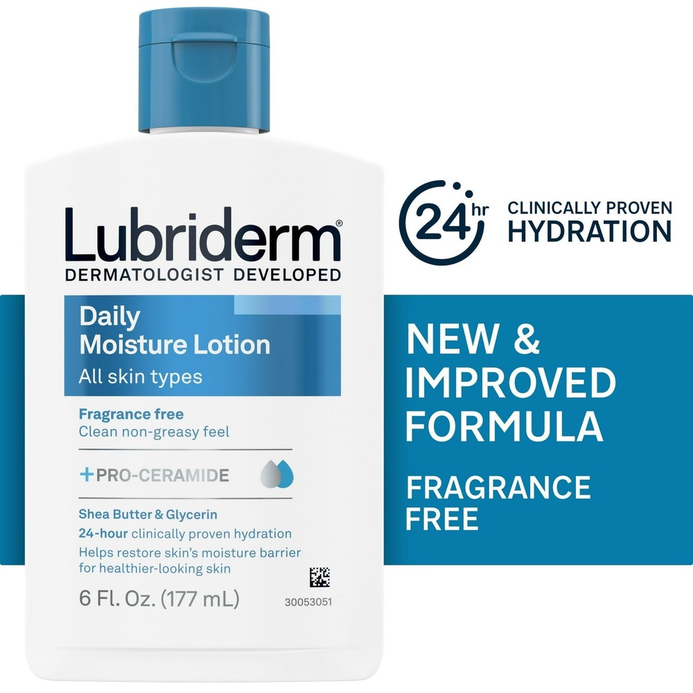 Lubriderm Daily Moisture Lotion + Pro-Ceramide, Unscented 6oz (4 Pack)