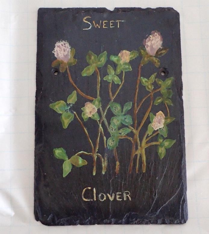 Vintage Folk Art Hand Painted Slate Roof Tile