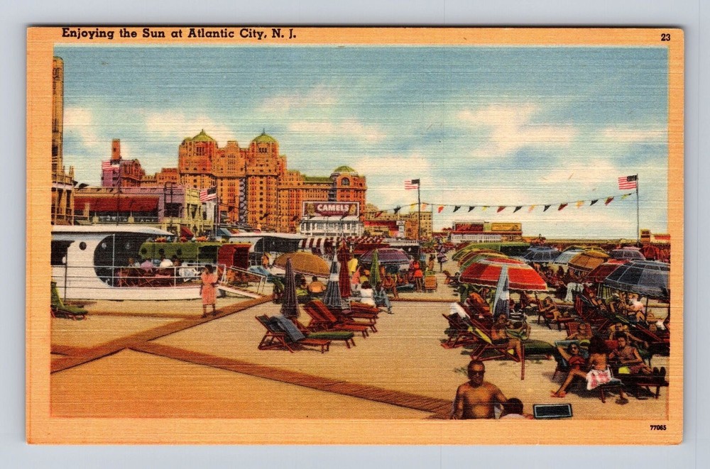 Atlantic City NJ-New Jersey, Sun Bathing in Atlantic City, Vintage Postcard