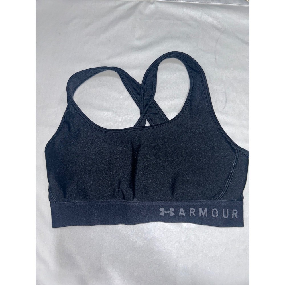 Under Armour HeatGear Mid Keyhole Sports Bra Black Small 1307200 Compression