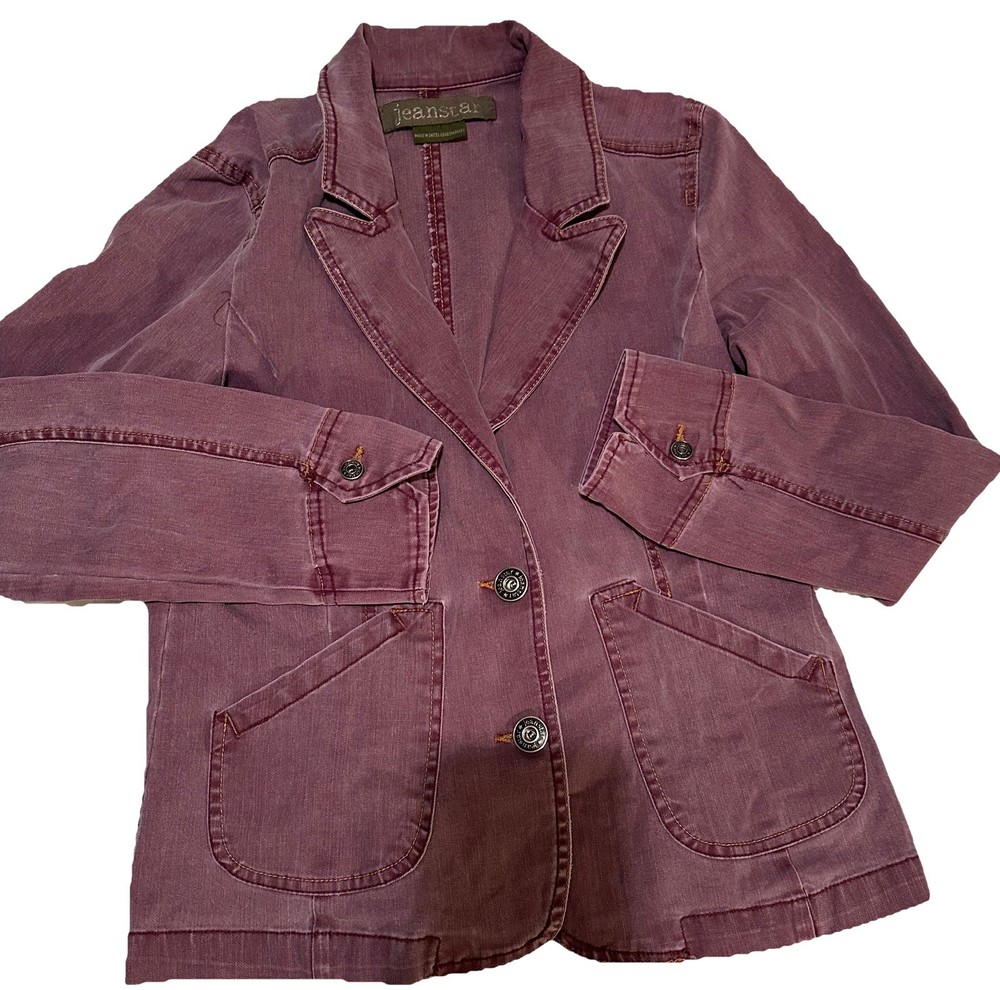 JEANSTAR Jacket Women's Button Up Light Plum Distressed Denim Fitted Stretch PL