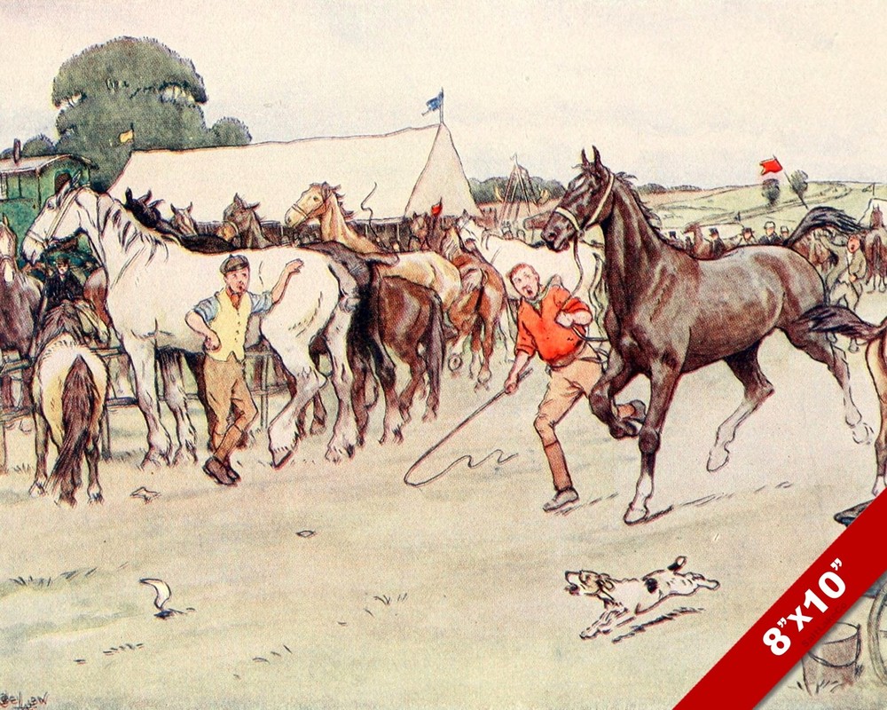 A HORSE & TRAINER EQUESTRIAN  SHOW FAIR ART PAINTING REAL CANVAS PRINT