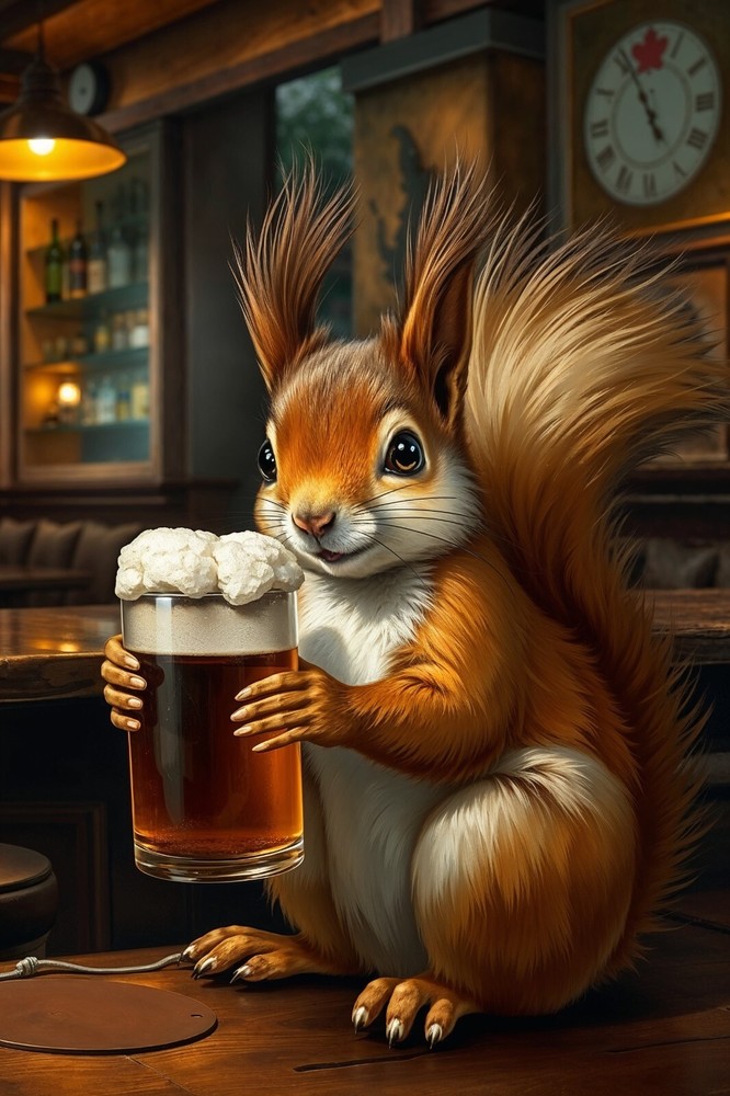 Squirrel Beer Pub Fantasy 4x6 Premium Photo Art Print  