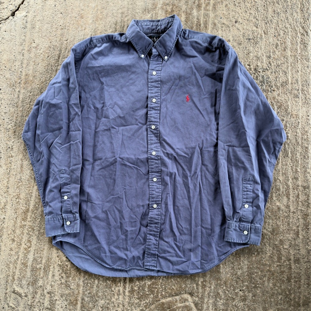 Vintage Polo Ralph Lauren Long Sleeve Shirt Blake Mens Blue Large Faded 90S
