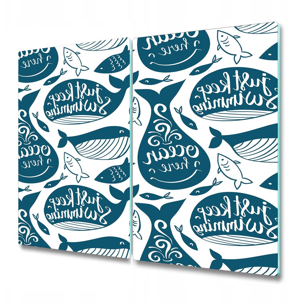 Glass Chopping Board Worktop Saver Navy blue whale Sea life marine style 2x30x52