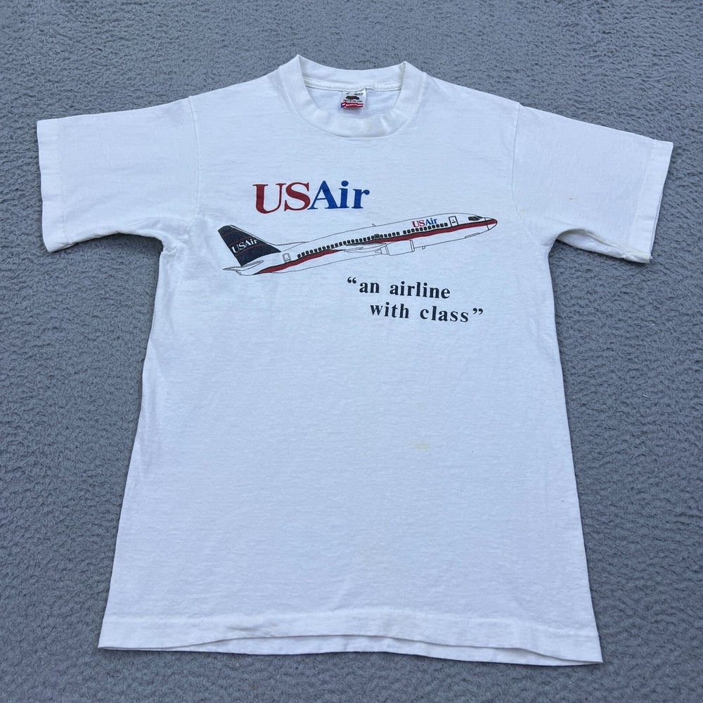 VTG 90s USAir Promo Shirt M American Airline Grunge Style with Plane Class STAIN