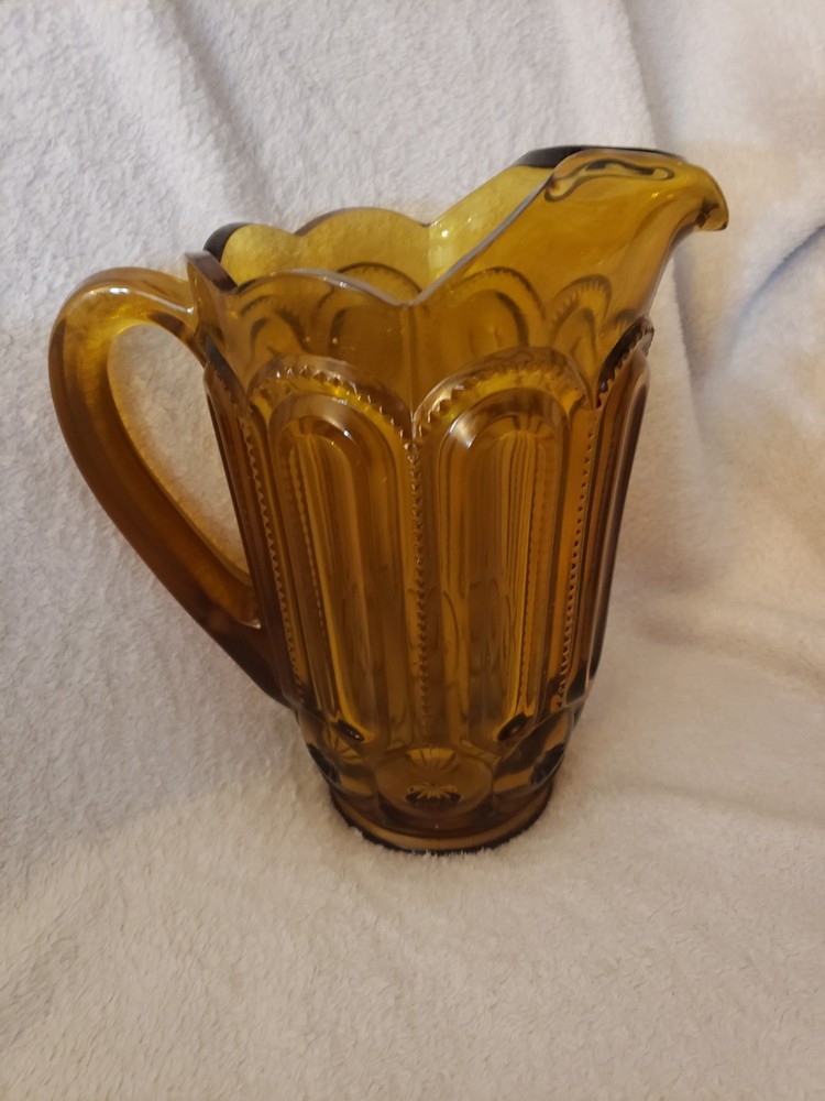 Vintage LE Smith Moon & Stars  Amber Glass  Water  Tea  Pitcher 40 Ounce 7