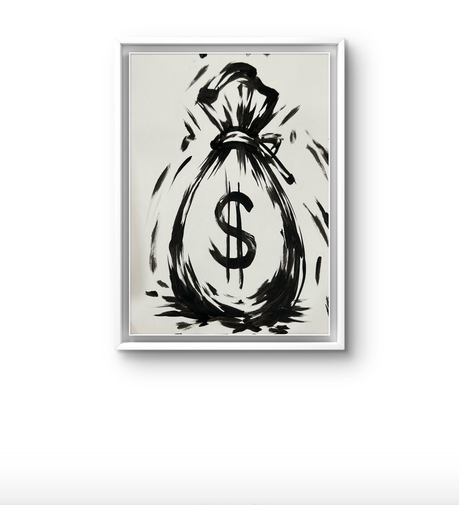 Original Abstract Money Bag Painting 14x11 paper Modern Wall Art Home decor New