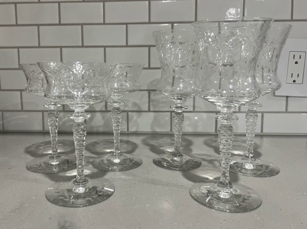 Newton Crystal 1940s Cut Glass Water Goblet Champagne Sherbet CHOICE Hearts Flow