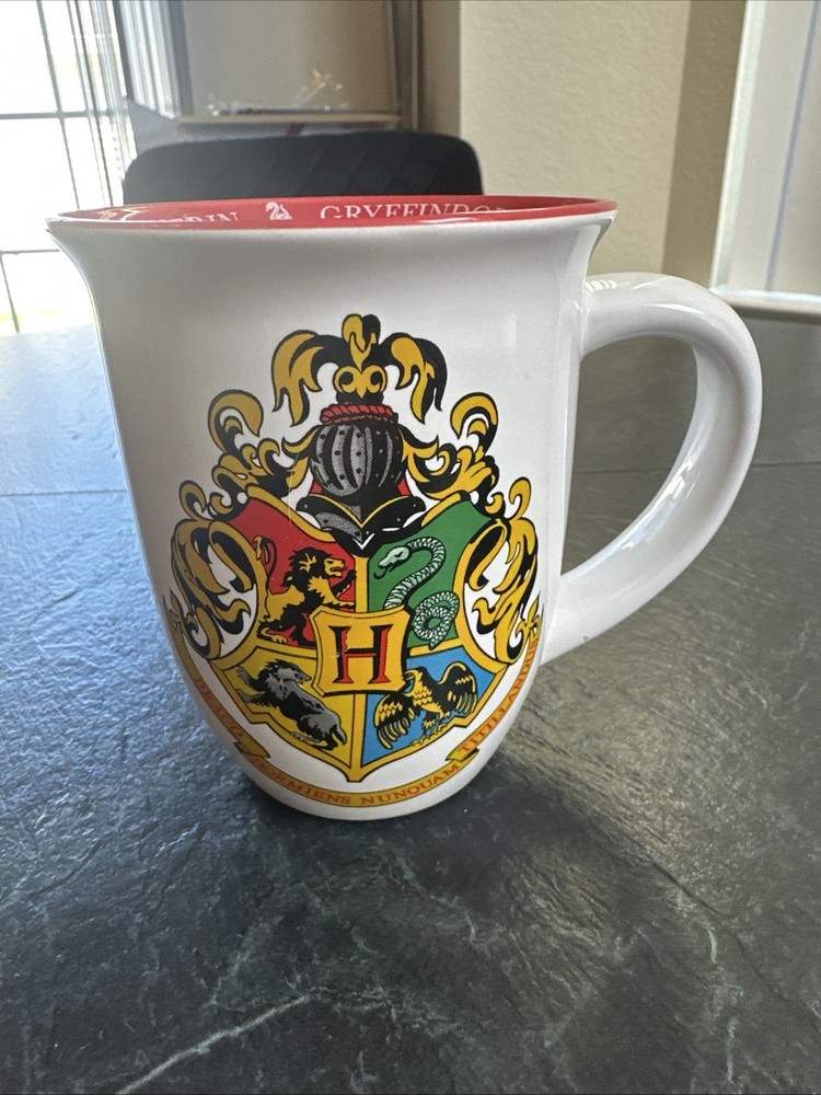 Harry Potter Hogwarts Crest & Houses 16 oz Ceramic Mug Red Silver Buffalo