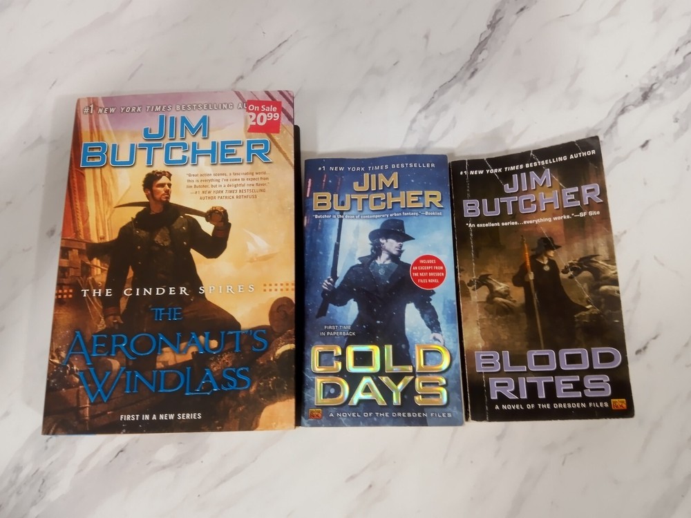 Jim Butcher 3 Book Lot: The Aeronauts Windlass - Cold Days - Blood Rites...
