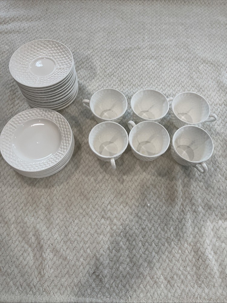 Tiffany & Co Tiffany Weave White China..a Collection Of  Tea Set And Plates