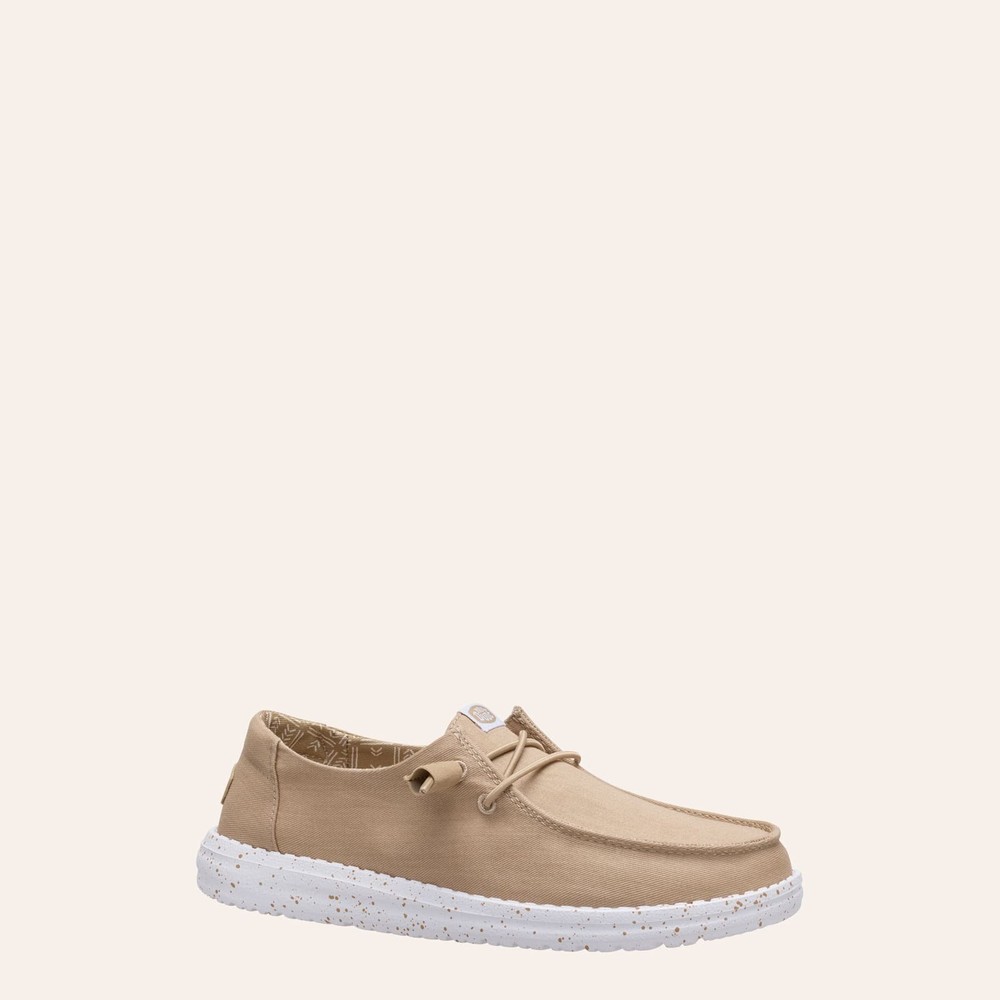 Hey Dude Women's Wendy Stretch Canvas Neutral Lace Moc Toe Shoes, B Width