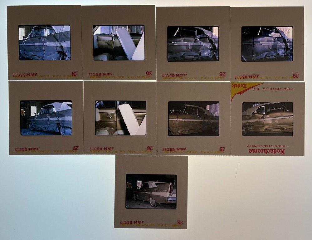 x9 Color 35mm Slides 1966 Insurance Photos Body Damage to Vintage Fender Car