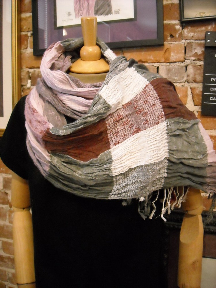 Pink Multicolor Striped Lightweight Gathered Pashmina Scarf