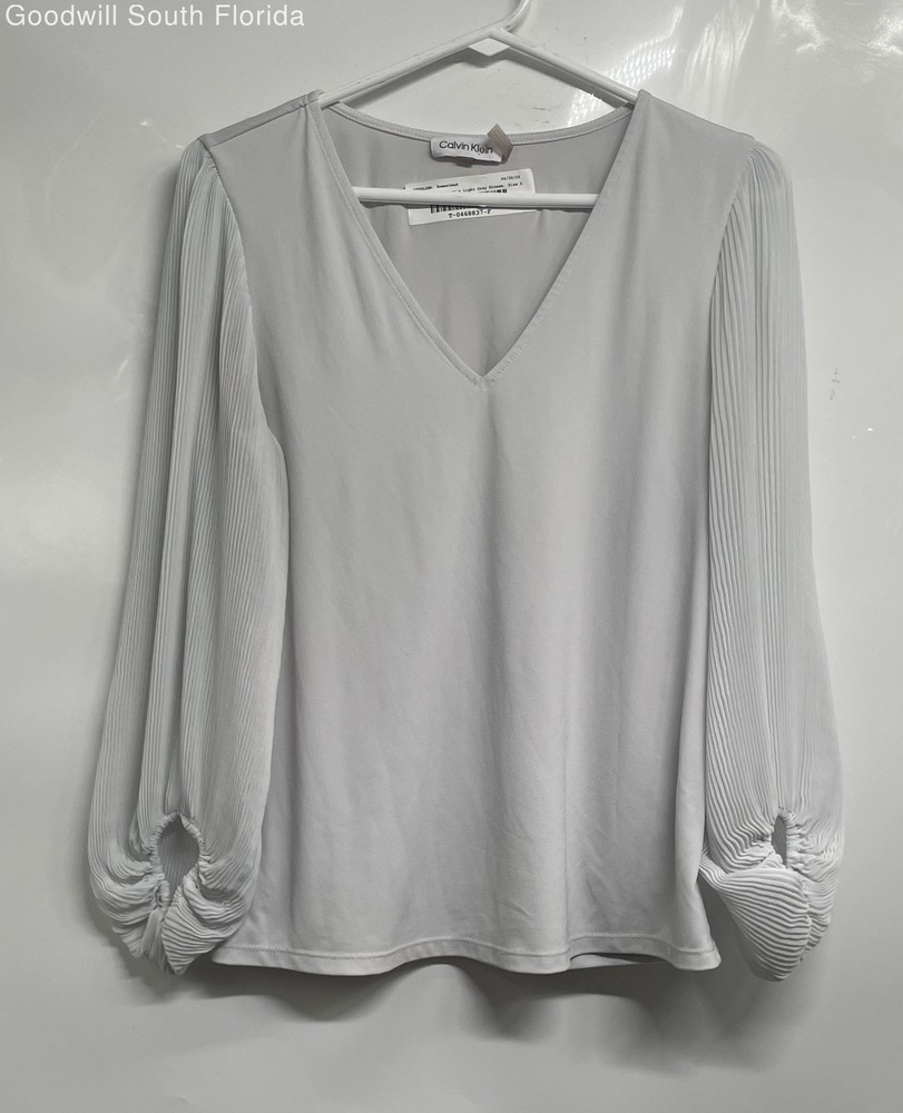 Calvin Klein Womens Light Gray Long Sleeve V-Neck Pullover Blouse Top Size S