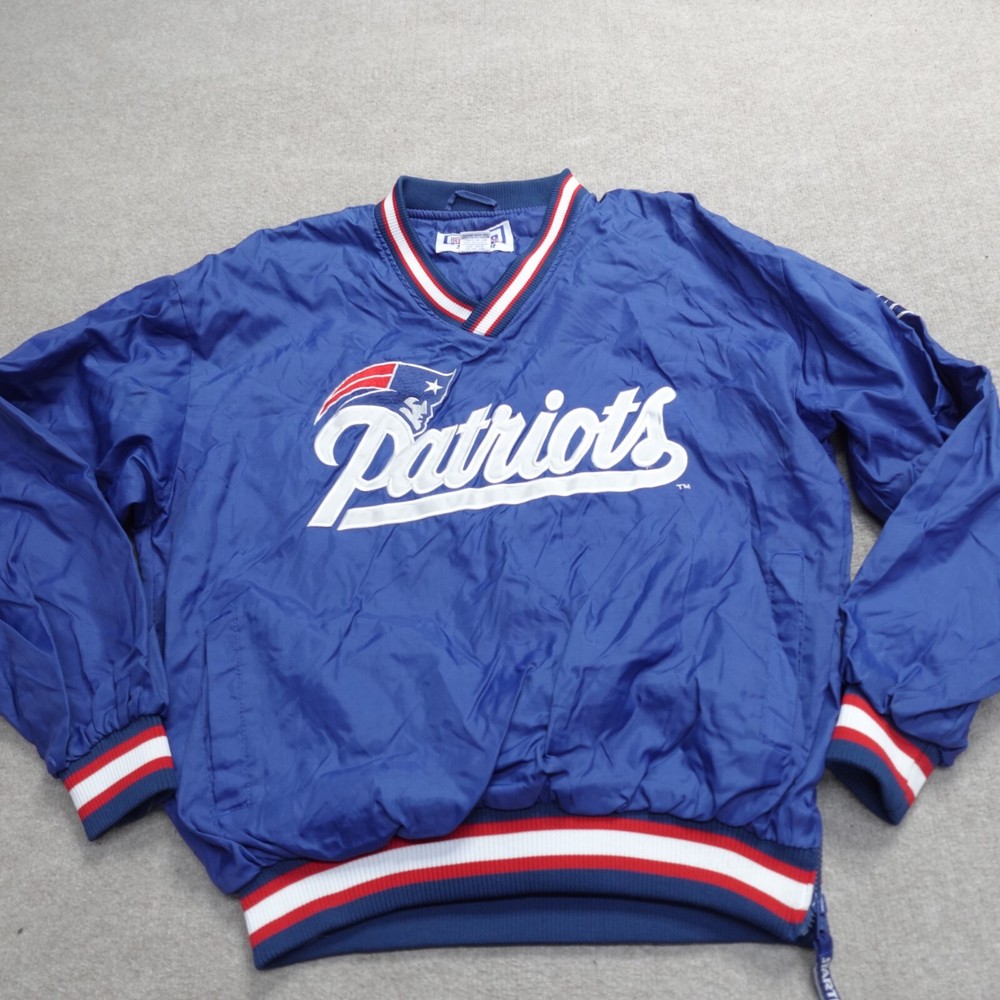 Vintage Starter Jacket Large Blue New England Patriots NFL Pullover Windbreaker