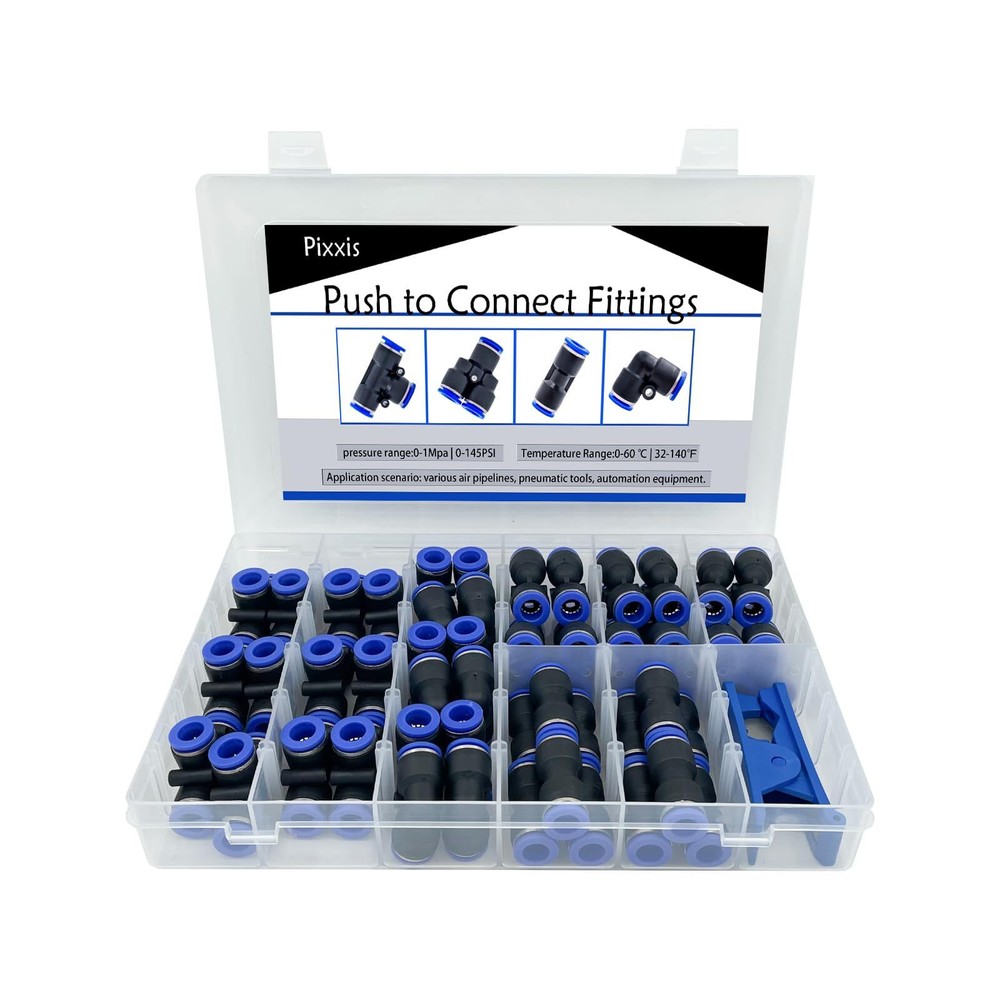 10mm Push to Connect Fittings Air Line Pneumatic Fitting Kit Air Quick Discon...