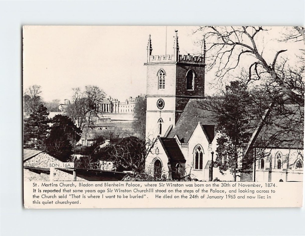 Postcard St. Martins Church Bladon & Blenheim Palace England