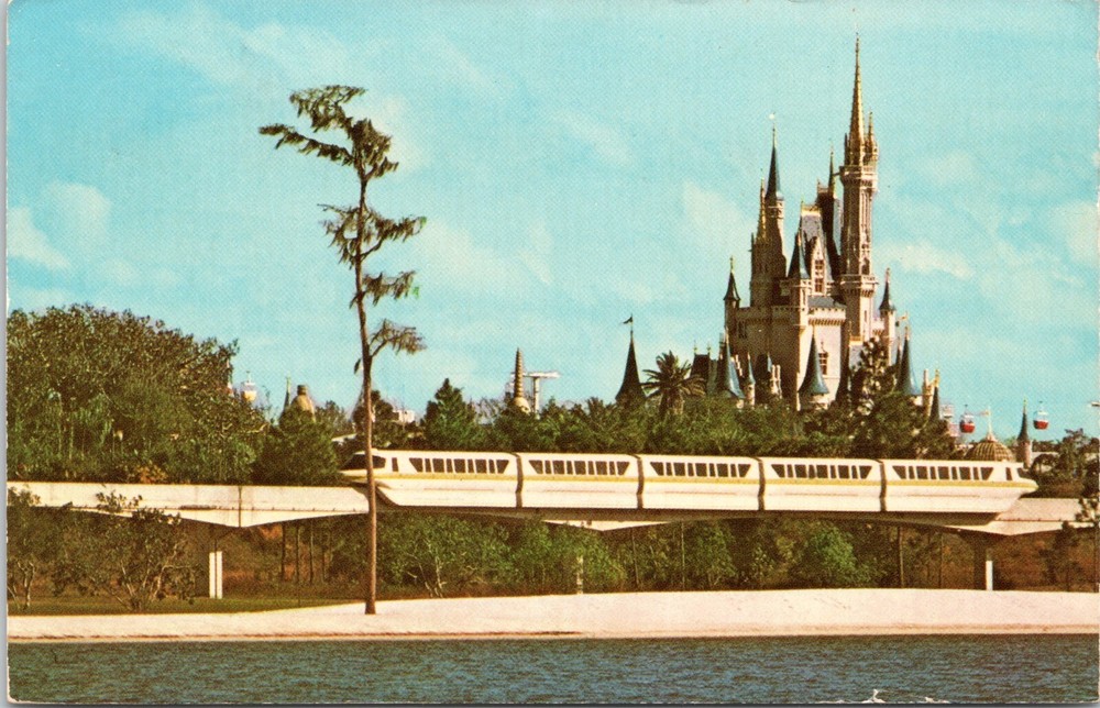 1972 Monorail and Cinderella's Castle, Disney World, Orlando Florida Postcard