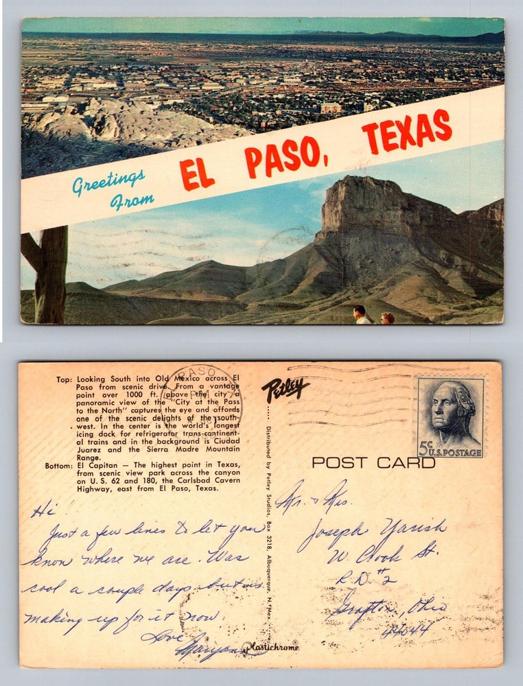 El Paso, TX-Texas, Scenic View City and El Capitan Mountains Vintage Postcard