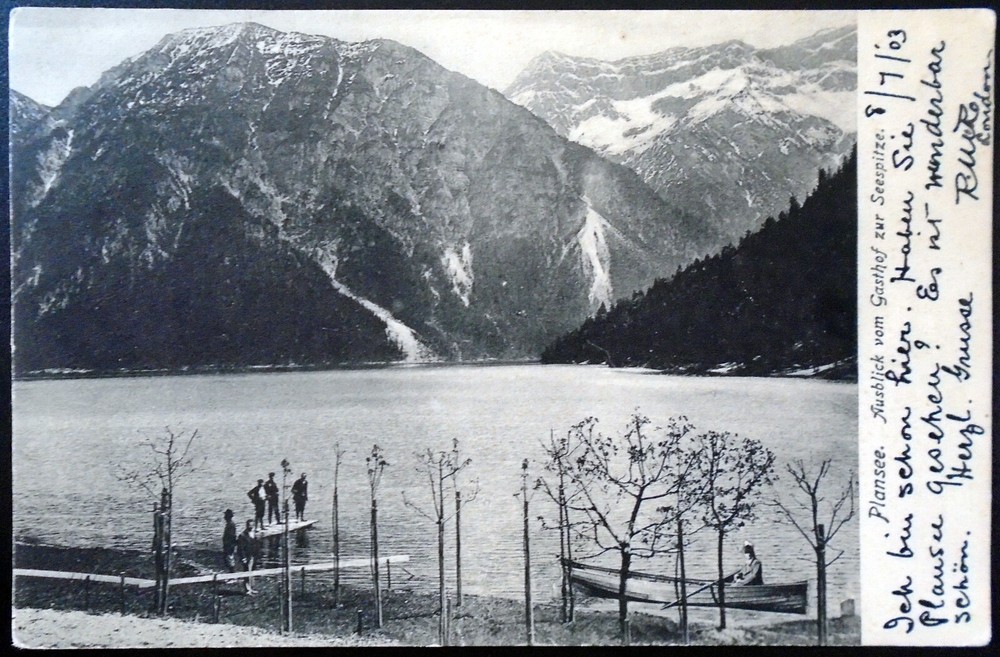 3506 1903 Reutte Plansee Tirol Seespitze Austria Men Boating on Lake Nice Cancel