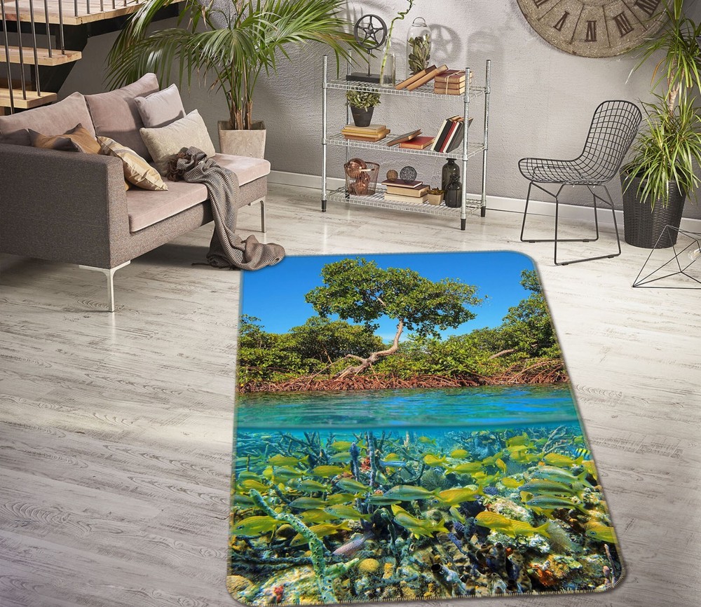 3D Yellow Fish Trees ZHUC2435 Game Non Slip Carpet Mat Photo Carpet Amy