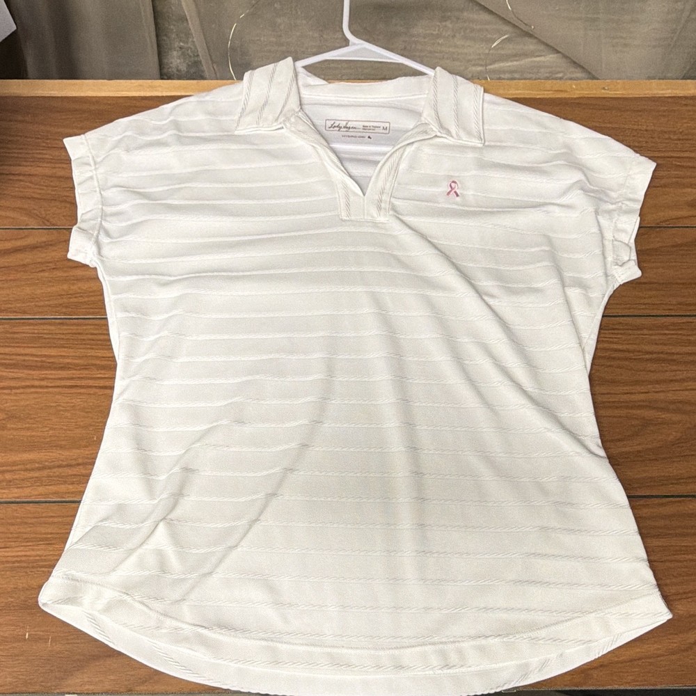 Lady Hagen Hydro-Dri Women’s Golf Polo Shirt M White/Pink Striped Short Sleeve