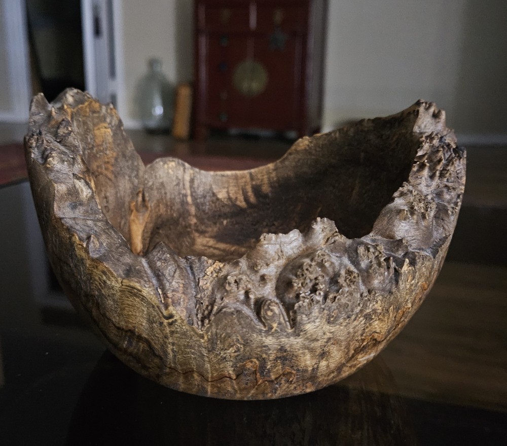 Hand Crafted Natural Edge Burl Wood Bowl By Riley Davis