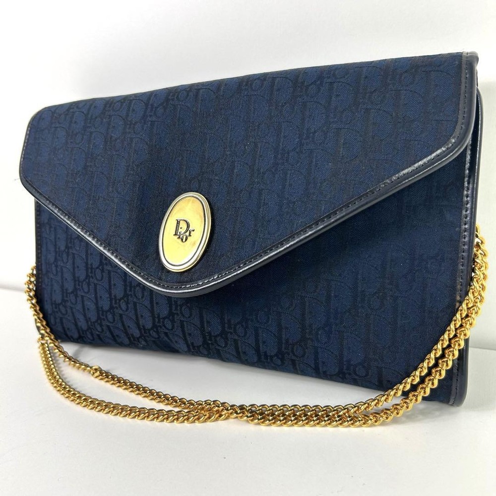Christian Dior Trotter Shoulder Bag Navy Chain Strap New