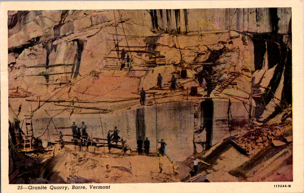 Vintage Postcard Barre Vermont Workers in Historic Granite Quarry Scene