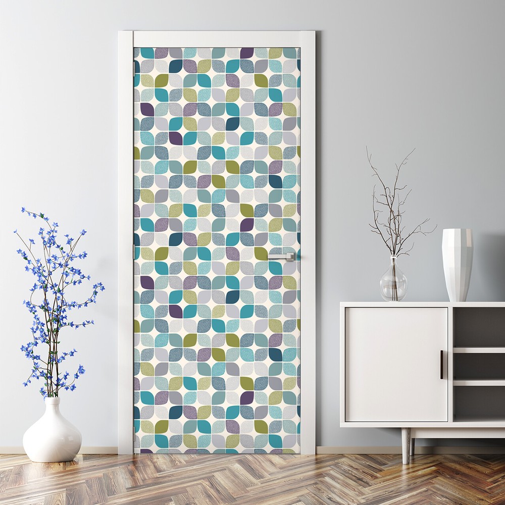 Abstract Dots Bubble-Free Door Sticker in Blue Green Purple Decorative Decal-image