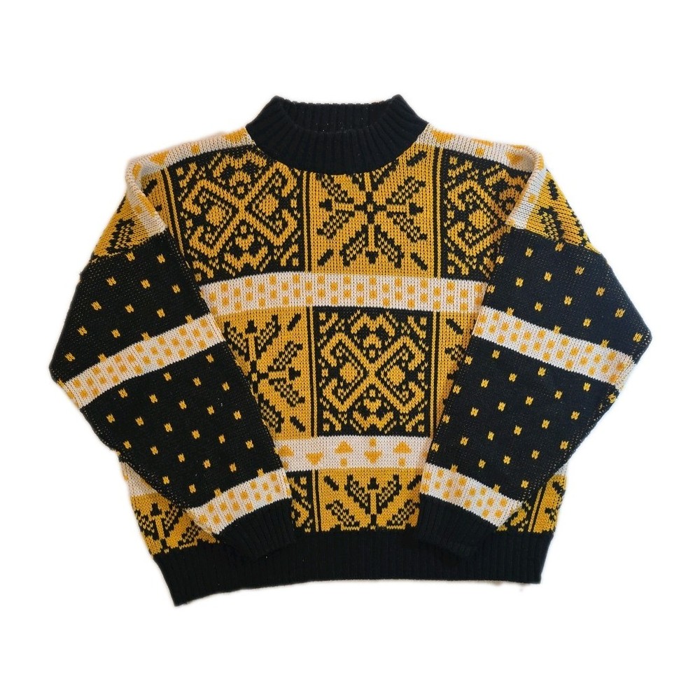 Vintage Domani Yellow & Black Snowflake Sweater