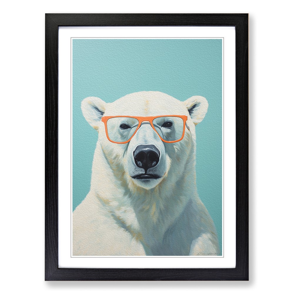 Polar Bear with Glasses Framed Canvas Wall Art Print
