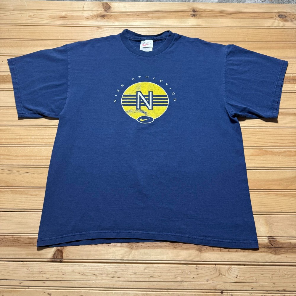 Vintage 90s Nike Sportswear Athletics Center Swoosh Graphic T-Shirt - Size Large
