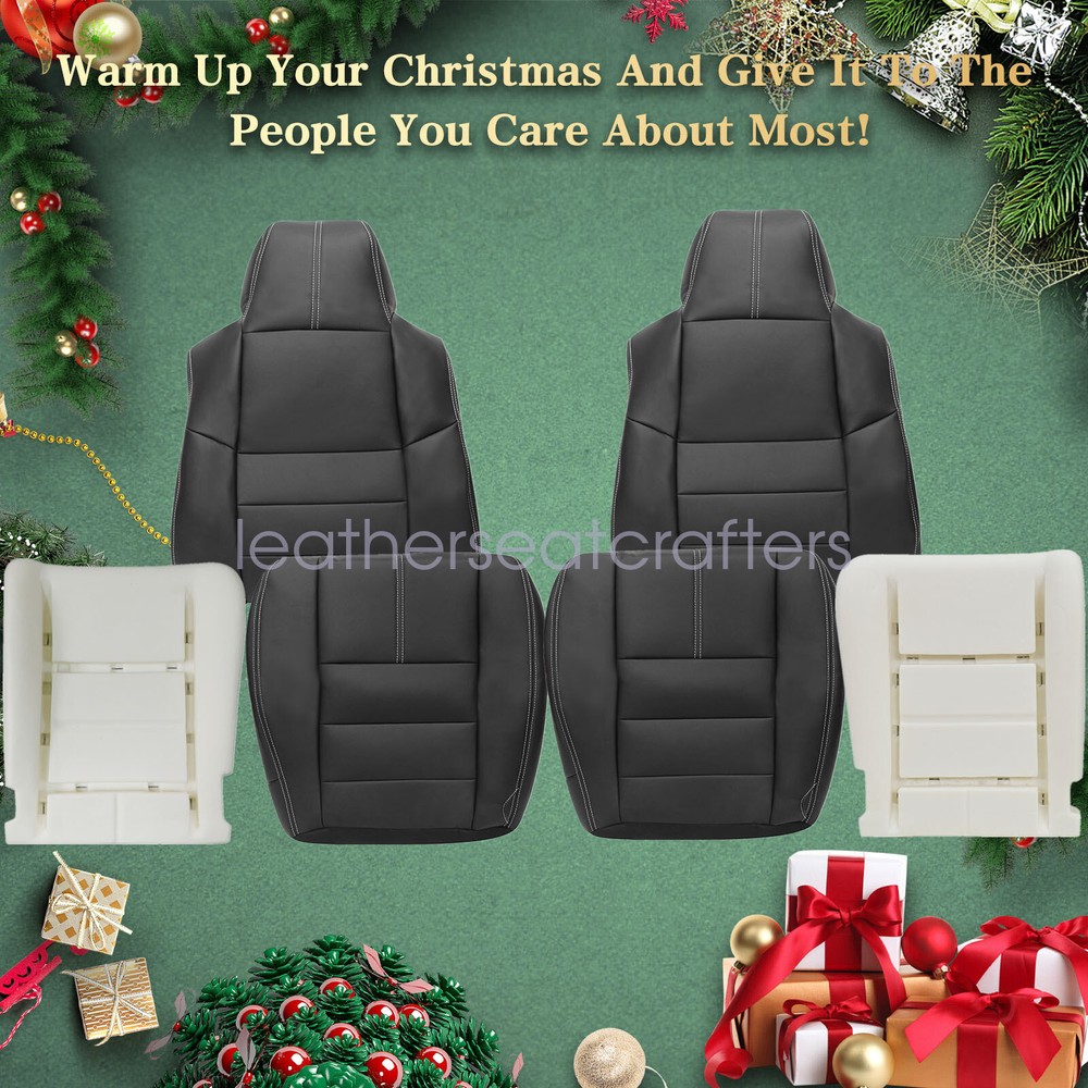 For 2008-2010 Ford F250 Lariat XLT Front Leather Seat Cover Black / Foam Cushion
