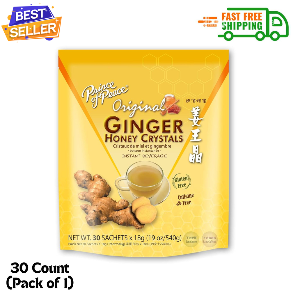 Prince of Peace Ginger Honey Crystals Instant Tea Original Flavor 30 Count
