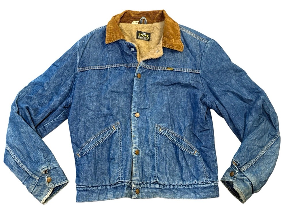 VTG Maverick Sherpa Lined Denim Jacket Corduroy Collar 70s USA Workwear Men’s S