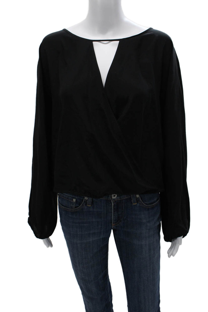 Emerson Thorpe Womens Black Silk V-Neck Long Sleeve Basic Blouse Size SFree Shipping in US $100+ Orders | $6.95 Orders Below