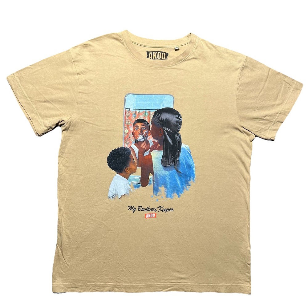 AKOO My Brothers Keeper T Shirt Mens L Tan Streetwear Graphic Skate Art Tee