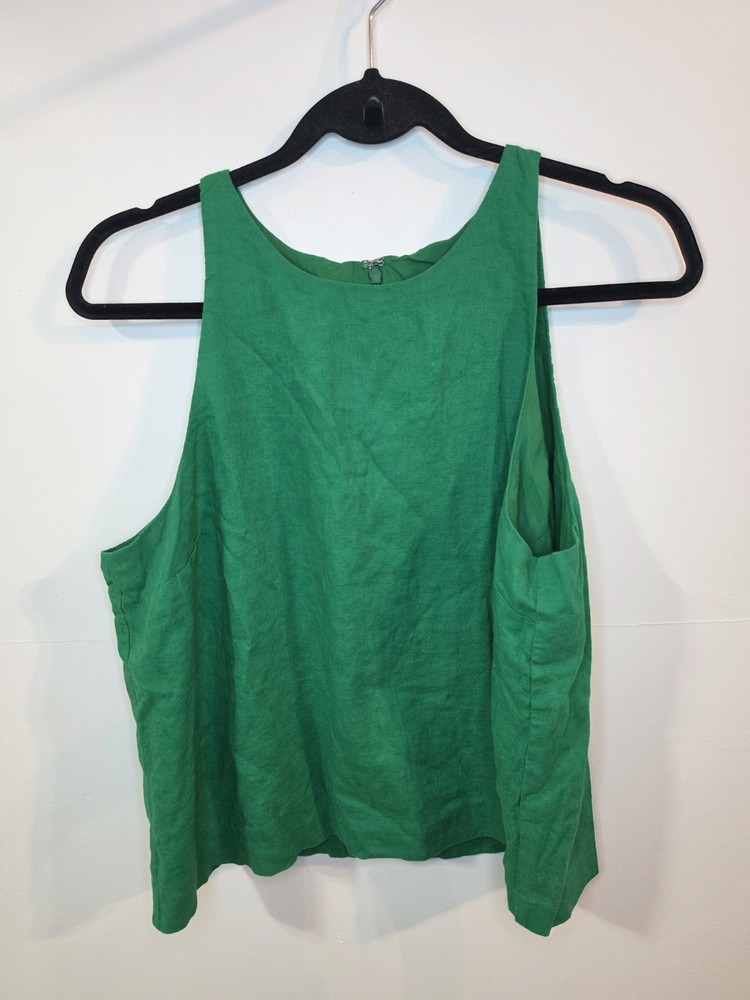 Ann Taylor Green Linen Blend Sleeveless Top Large Minimalist Coastal Chic