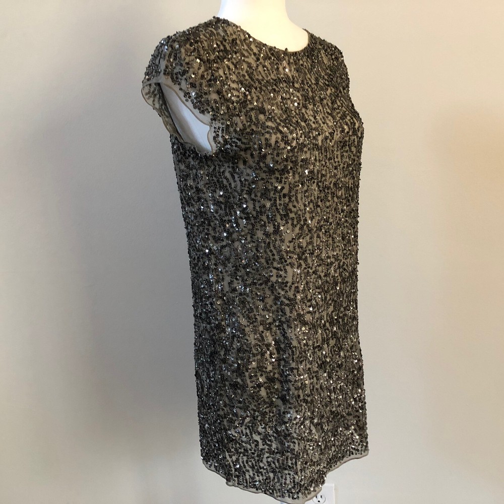 ALLSAINTS Hand Sequins BeadsEmbellished Sleeveless Top Blouse Shirt Sz 4 Gray N1