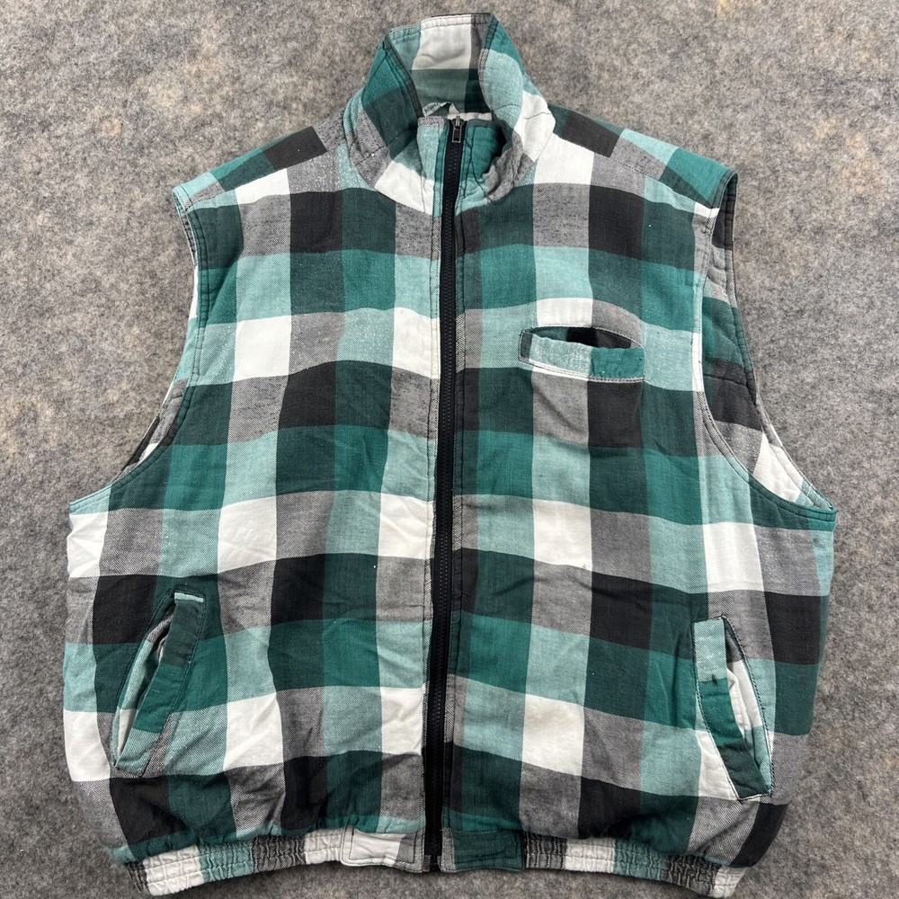 Vintage Ozark Trail Mens XL Flannel Lined Buffalo Plaid Zip Vest
