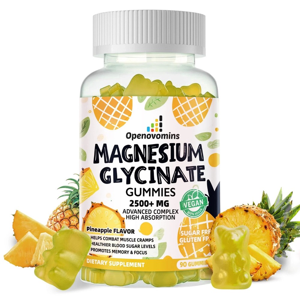 Magnesium Glycinate Gummies 2500mg - Sugar 90 Count (Pack of 1), Pineapple